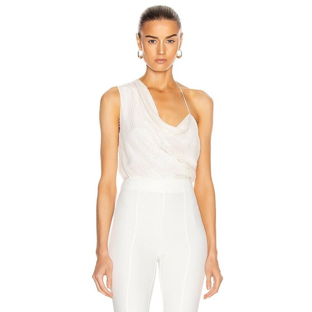Cushnie Asymmetrical Draped Tank with Iridescent Paillette Embroidery Size 0 NWT